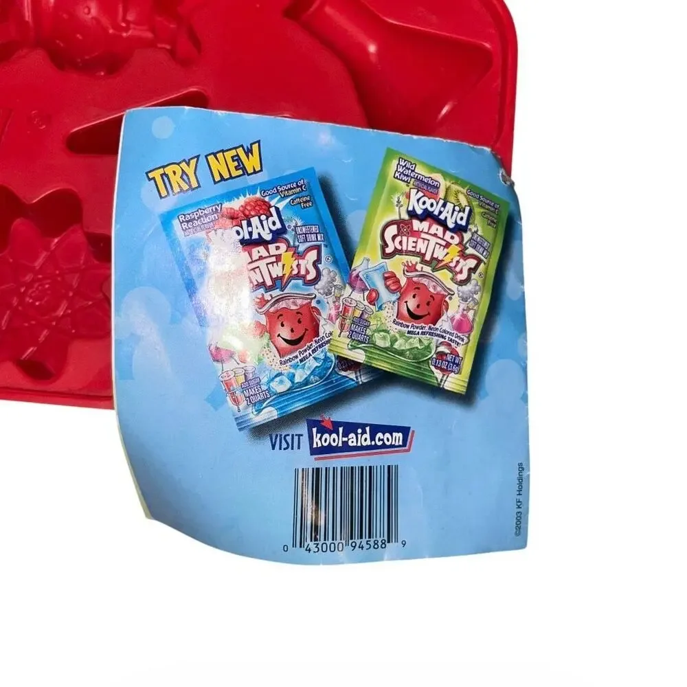 Kool-Aid Man Mad Scientwisted Red Plastic Ice Cube Tray Science Lab Shapes Lot 2